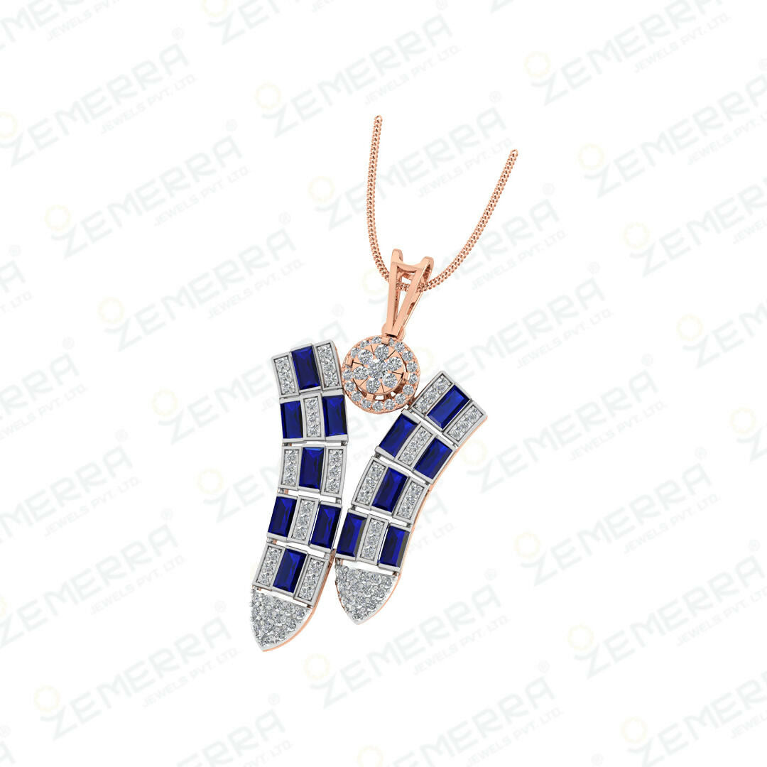 Designer Blue Stone Diamond Pendant – 14K Gold Sarafa Bazar India