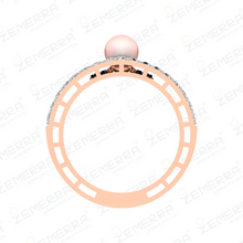 Lavish 14K Rose Gold Diamond Pearls Ring For Women Sarafa Bazar India