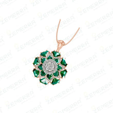 14K Rose Gold Diamond Pendent Set With Green Stone Sarafa Bazar India