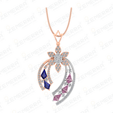 Stylish 14K Gold Diamond Dual Curve Floral Pendant Set Sarafa Bazar India