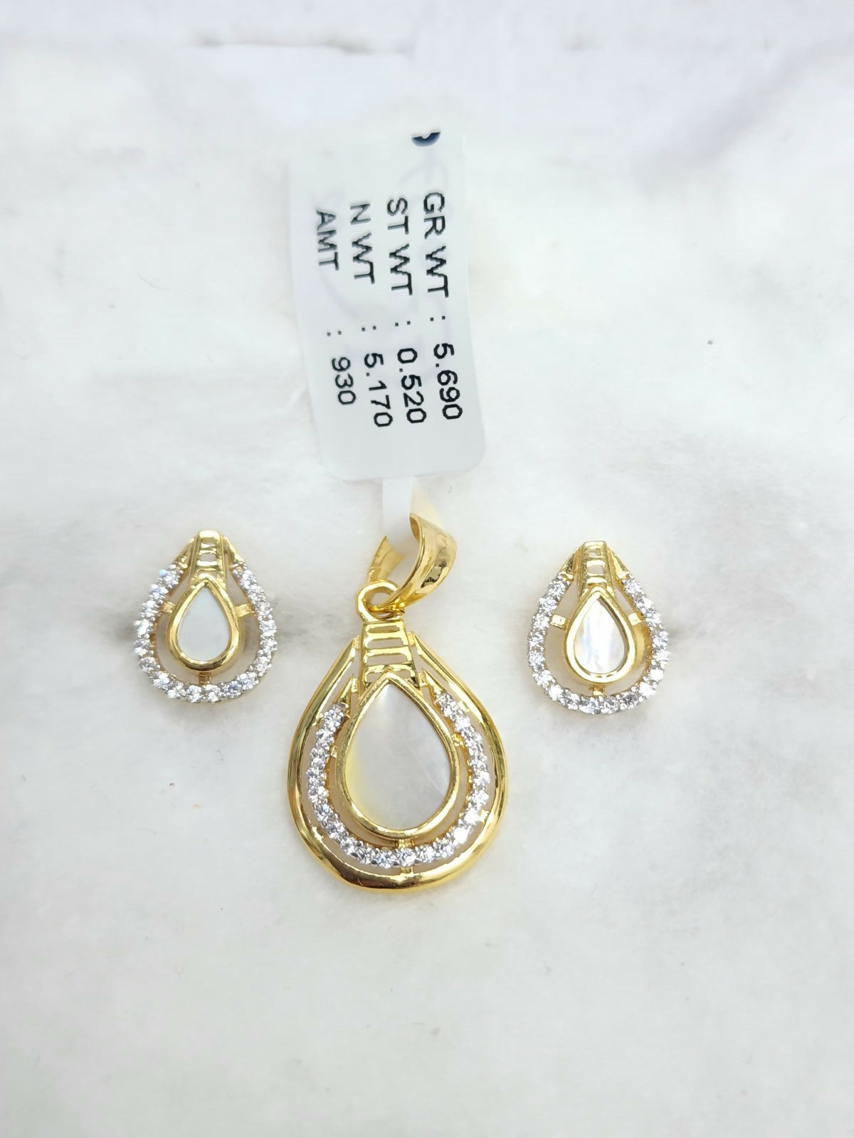 22kt CZ Casting Mop Polki Pendant Set Sarafa Bazar India