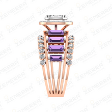 Classic 14K Gold Diamond Amethyst Halo Ring For Her Sarafa Bazar India