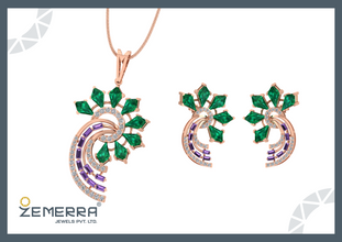 Elegant 14K Rose Gold Diamond Dual Colorstone Pendant set Sarafa Bazar India