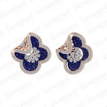 Most Loved 14K Gold Blue Stone Floral Clover Diamond Pendant Sarafa Bazar India