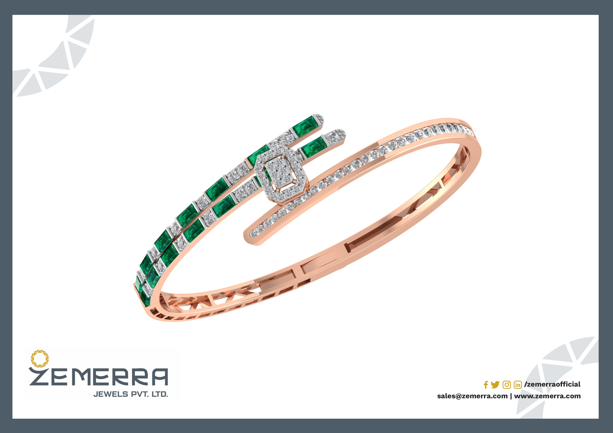 Exclusive 14K Rose Gold Diamond Green Stone Bracelets Sarafa Bazar India