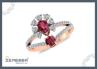 Lavish 14K Rose Gold Diamond Red Ruby Ring Sarafa Bazar India