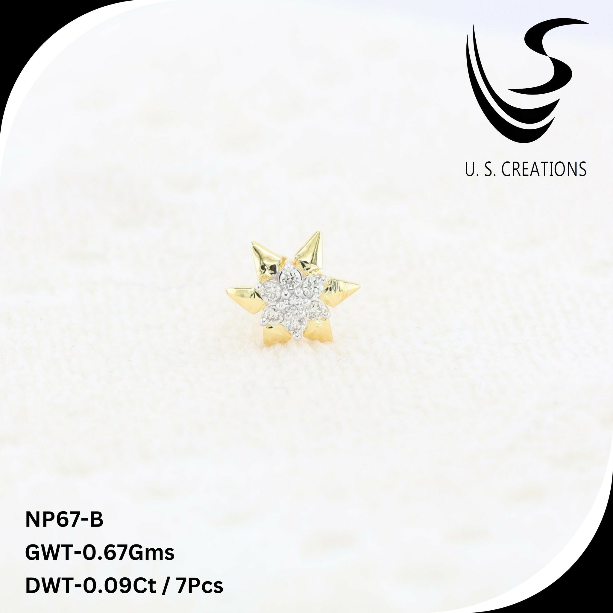 Exquisite Gold & Diamond Nose Pin -NP-67-B Sarafa Bazar India