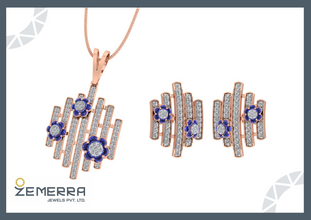 Lavish 14K Rose Gold Diamond Geometric Pendant Set Sarafa Bazar India