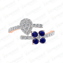 Stylish 14K Rose Gold Diamond Ring With Blue Round Stone Sarafa Bazar India
