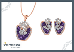 14K Gold Diamond Flower Cluster Pendant Set with Ruby Stone Sarafa Bazar India
