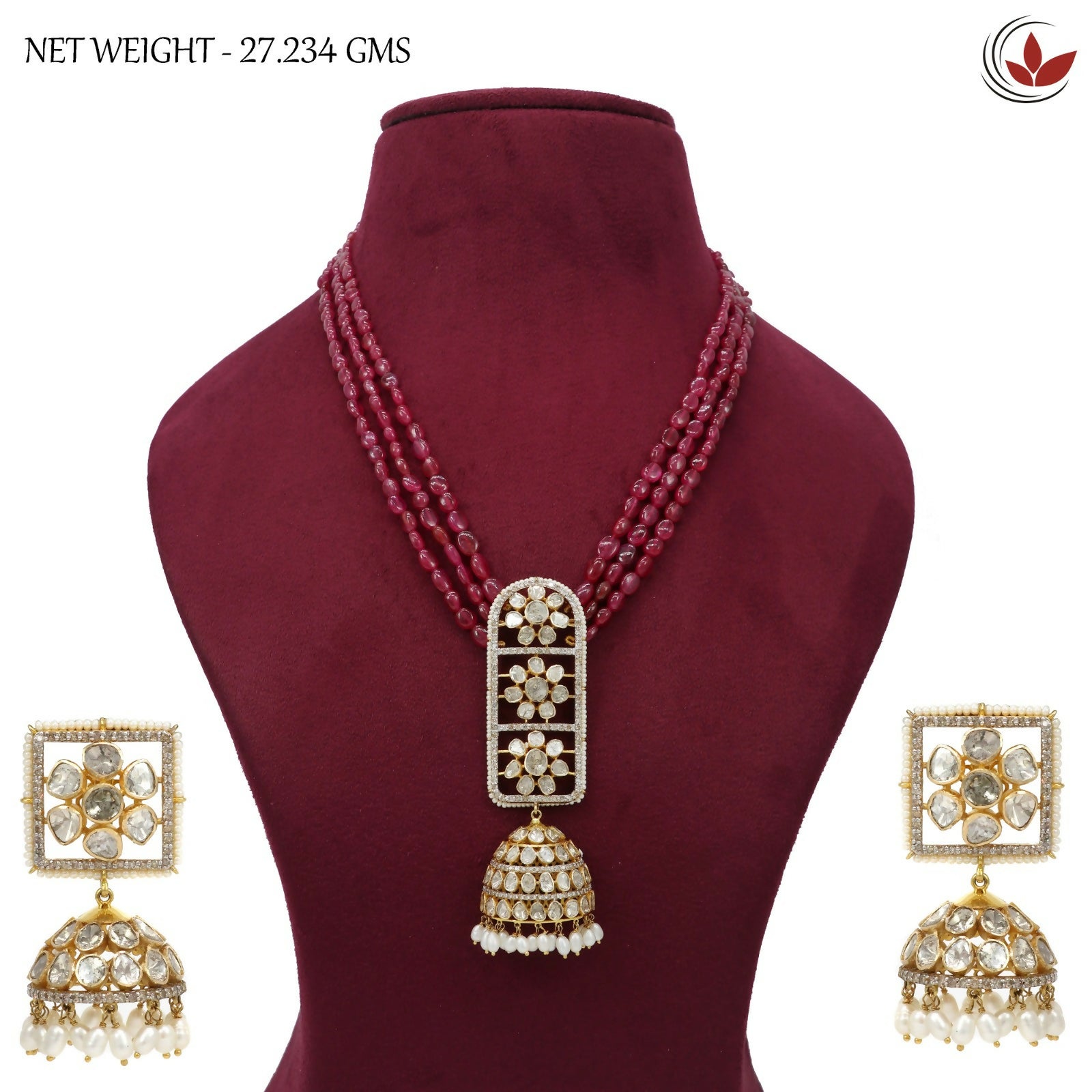 14kt Diamond Polki Long Set Sarafa Bazar India