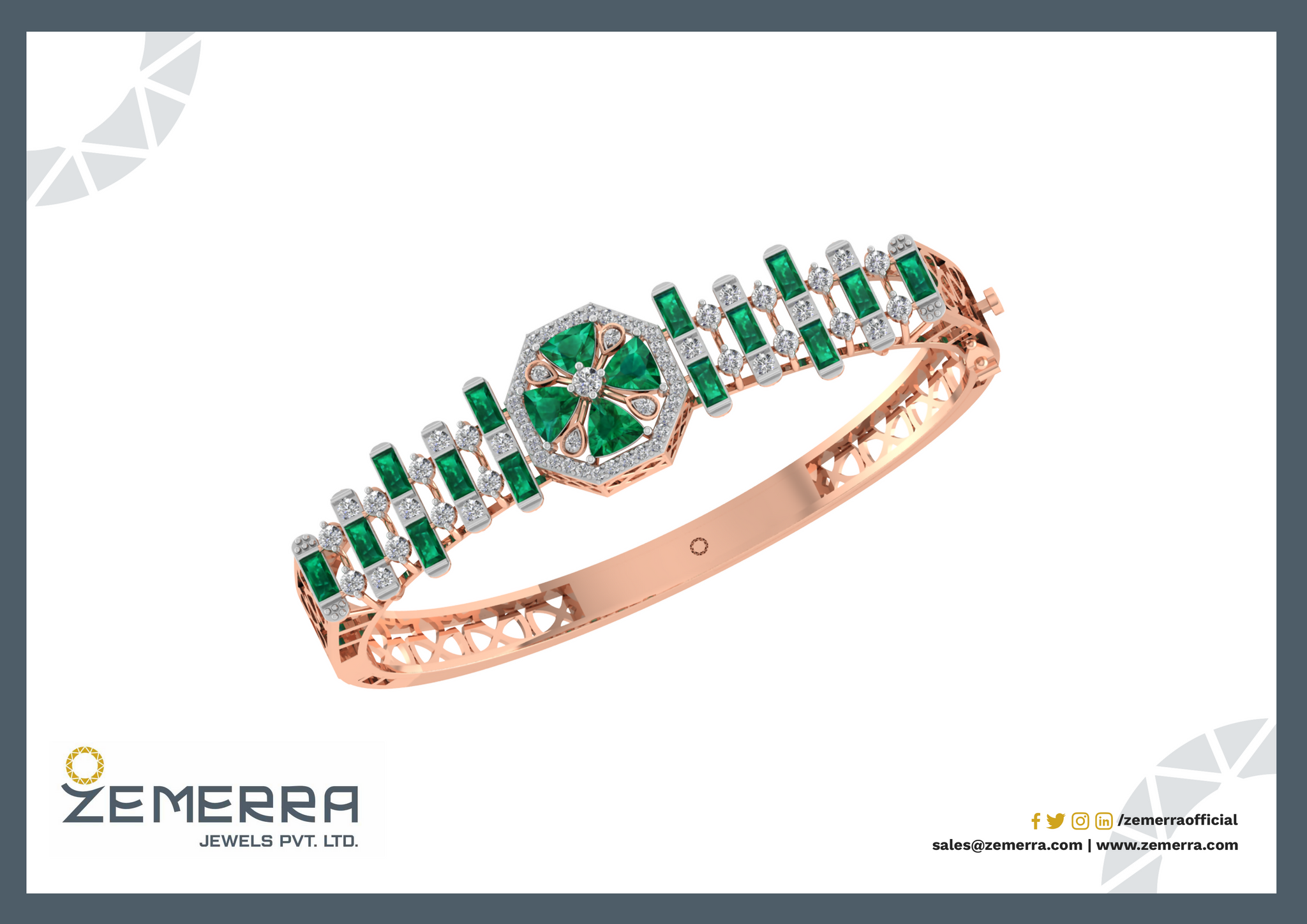 Dizzling Diamond Bracelets Green Stone in 14K Gold Sarafa Bazar India
