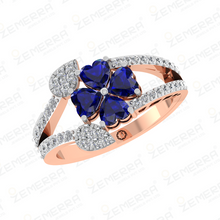 Elegant Diamond Blue Sapphire Floral Ring in 14K Gold Sarafa Bazar India