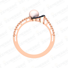 14KT Rose Gold Diamond Ring with a Pearl and Sapphire Accents Sarafa Bazar India