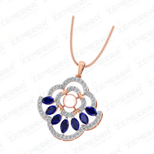 Unique 14K Rose Gold Diamond Flower Halo Pendant Set Sarafa Bazar India