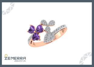 Sparking 14KT Rose Gold Diamond Floral Ring Sarafa Bazar India