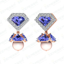 14K Gold Purple Stone Diamond Drop Earrings for Women Sarafa Bazar India