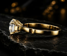 Pear Cut Lab Grown Diamond Women's Ring 9Kt Yellow Gold LR-74 Sarafa Bazar India