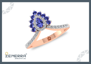 Pear Cut Halo Split Shank Diamond Ring in 14K Gold Sarafa Bazar India