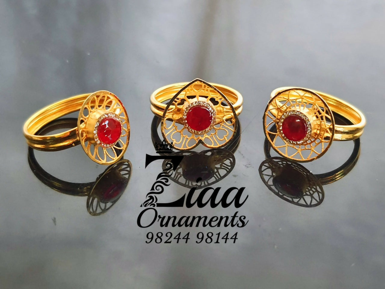 Light Weight Gold Stone Rings Sarafa Bazar India