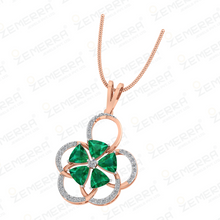High Quality 14K Gold Diamond Green Floral Pendant Set Sarafa Bazar India