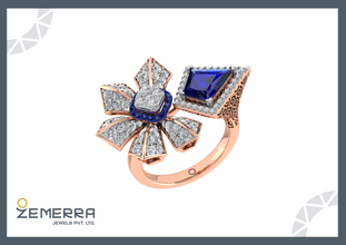 Elegant 14K Gold Diamond Flower Ring Sarafa Bazar India
