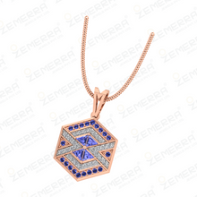 14K Gold Diamond Hexagon Shape Pendant With Tanzanite stone Sarafa Bazar India