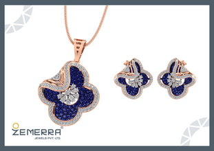 Most Loved 14K Gold Blue Stone Floral Clover Diamond Pendant Sarafa Bazar India