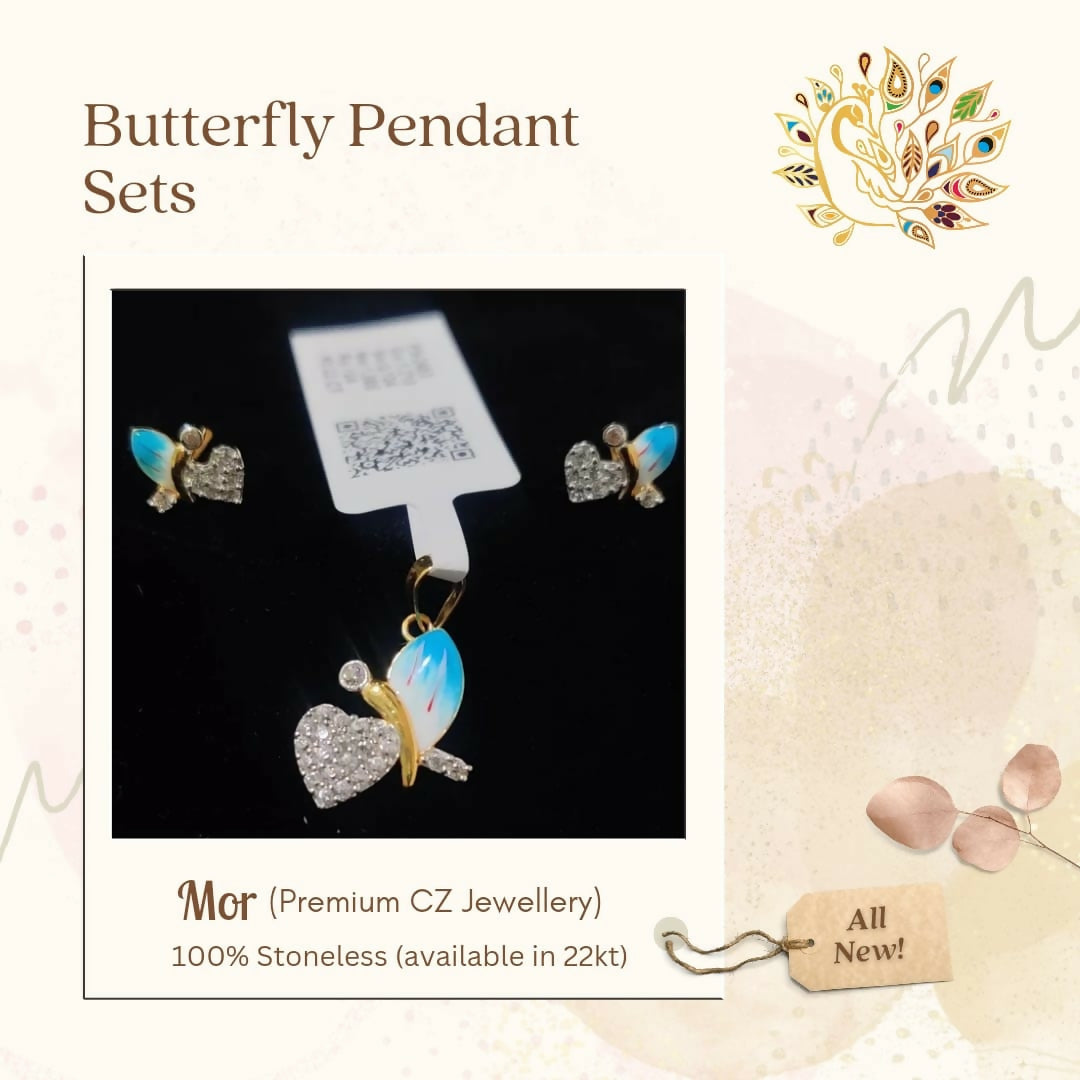 22kt Butterfly Pendant Set Sarafa Bazar India