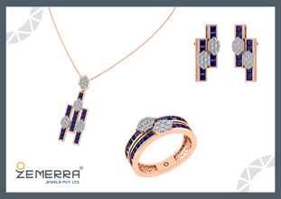 Art Deco Diamond Sapphire Pendant Set with Ring Sarafa Bazar India