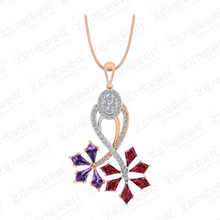 Abstract Leaf Diamond Pendant With Two Rhodium in 14KT Gold Sarafa Bazar India