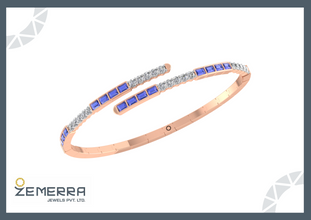 14K Gold Diamond Baguette Sapphire Open Cuff Bracelet