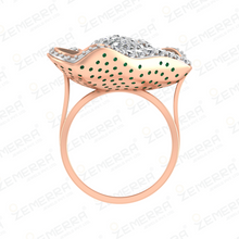 14K Rose Gold Geometric Layered Green Stone Diamond Ring Sarafa Bazar India
