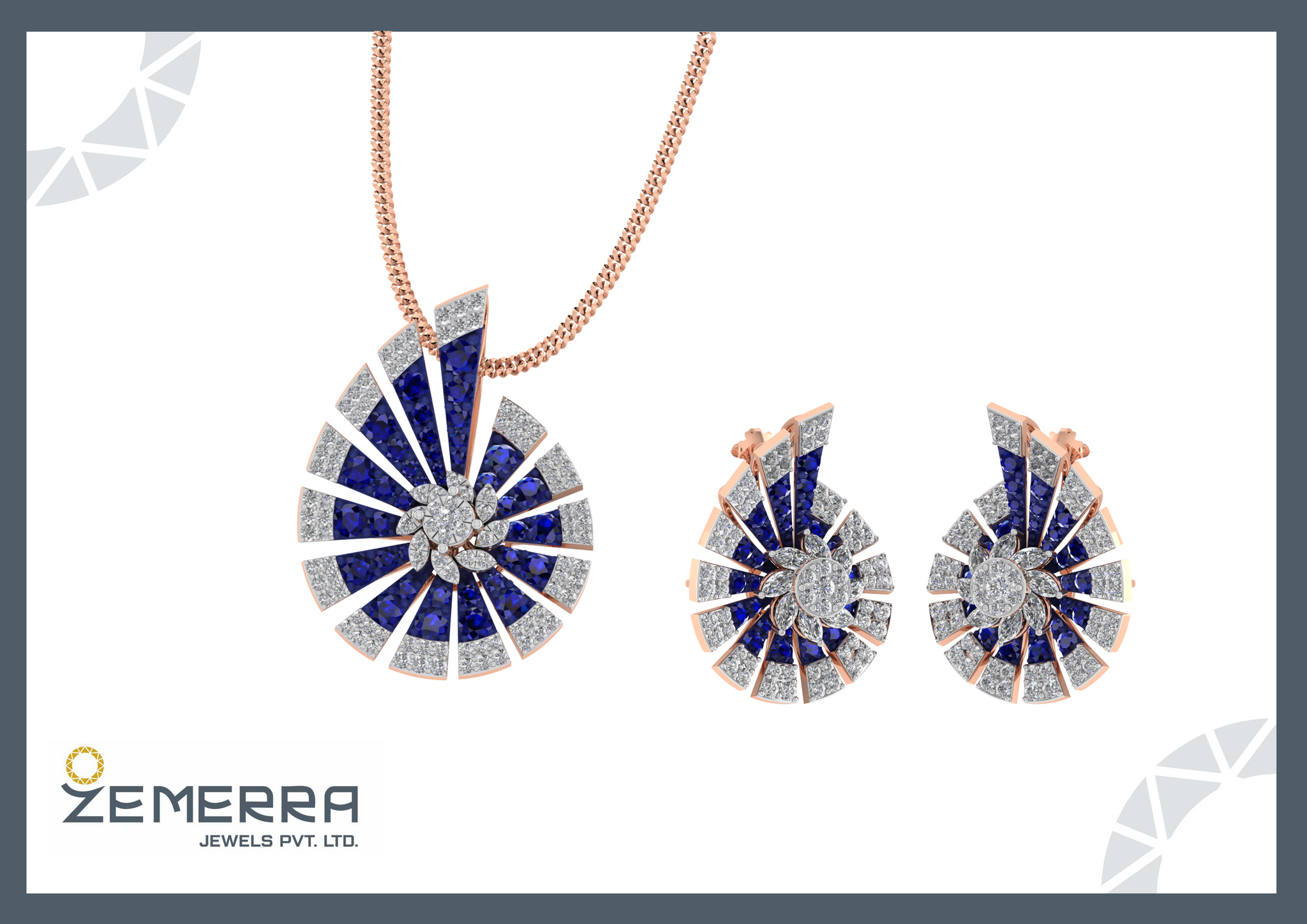 Unique 14k Rose Gold Diamond Pendant Set Fine Jewelry For Her Sarafa Bazar India