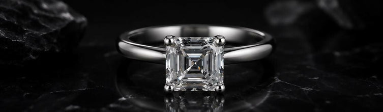 Asscher Cut Lab Grown Diamond Women's Ring 9Kt White Gold Sarafa Bazar India