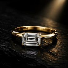 Emerald Cut Lab Grown Diamond Women's Ring 9Kt Yellow Gold LR-71 Sarafa Bazar India