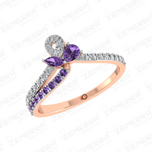 Luxurious 14K Rose Gold Diamond Amethyst Ring For Women Sarafa Bazar India