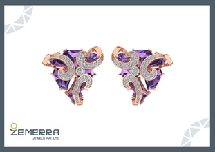 14K Rose Gold Diamond Unique Stud Earrings
