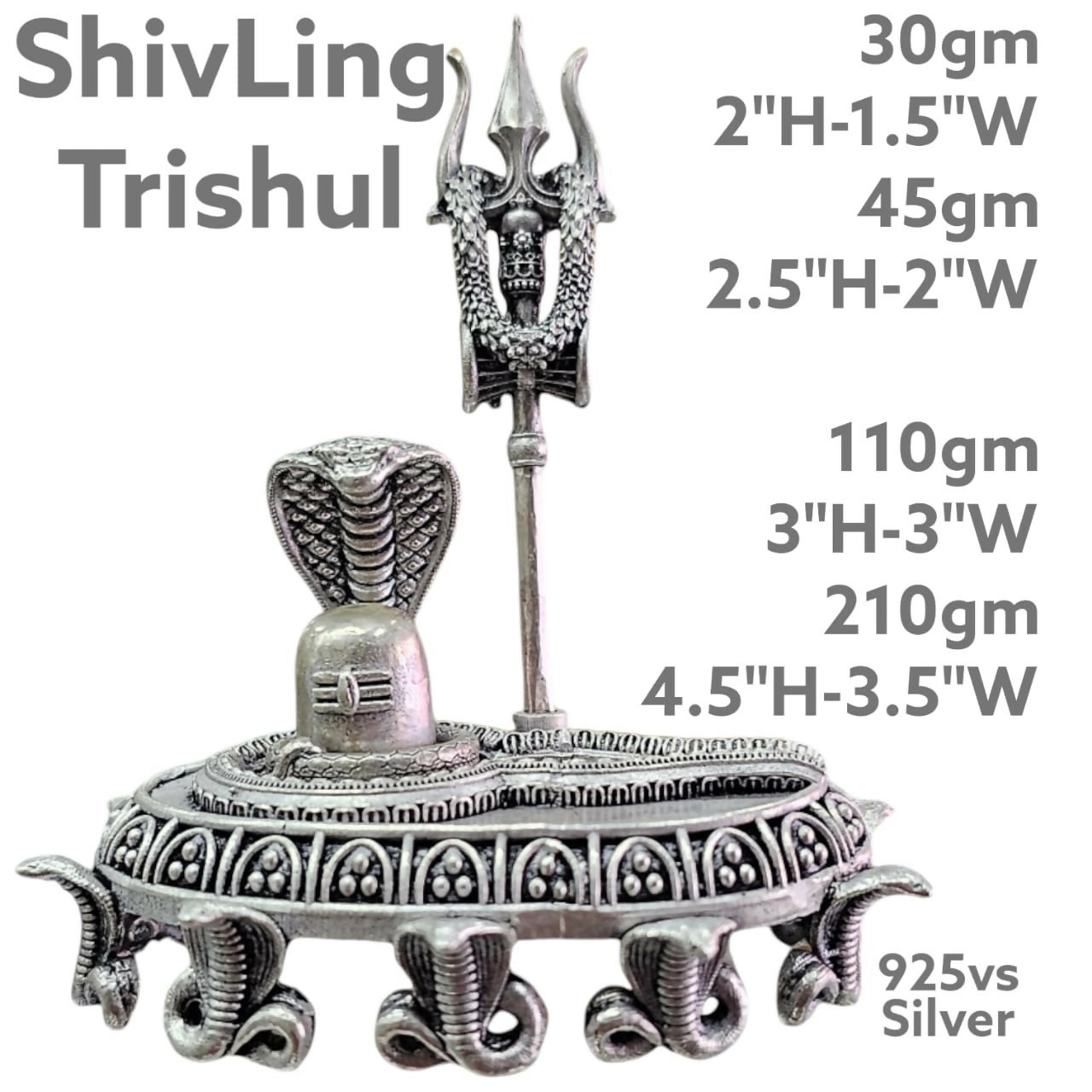 925 Silver Shiv Ling Trishul Sarafa Bazar India