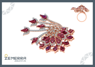 Trendy 14K Rose Gold Diamond Floral Ring Sarafa Bazar India