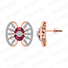 14K Rose Gold Diamond Oval Ruby Stud Earring Sarafa Bazar India