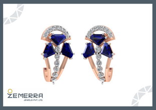 Latest Design 14KT Gold Diamond Bali With Blue Stone Sarafa Bazar India