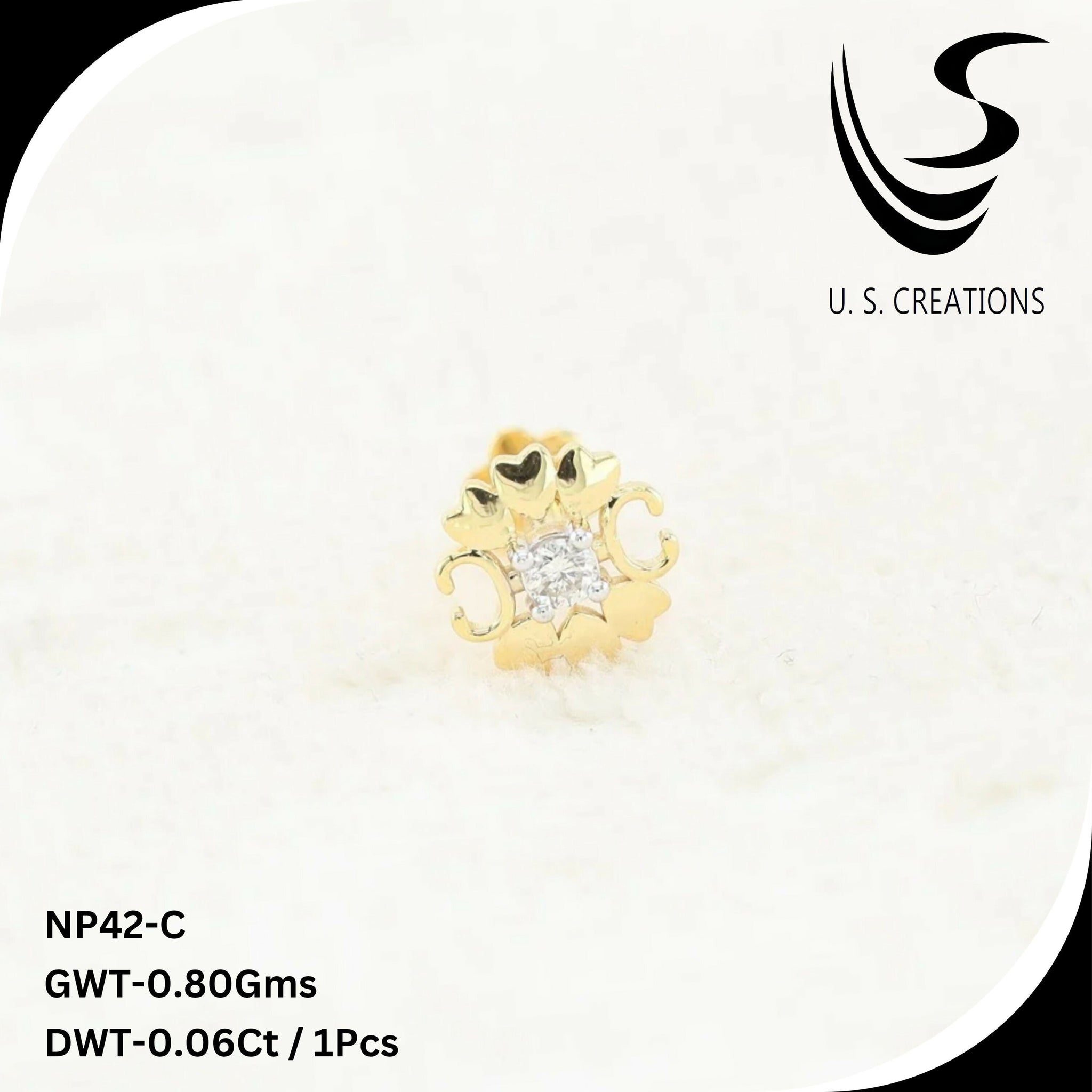Delicate Gold & Diamond Nose Pin -NP-42-C Sarafa Bazar India