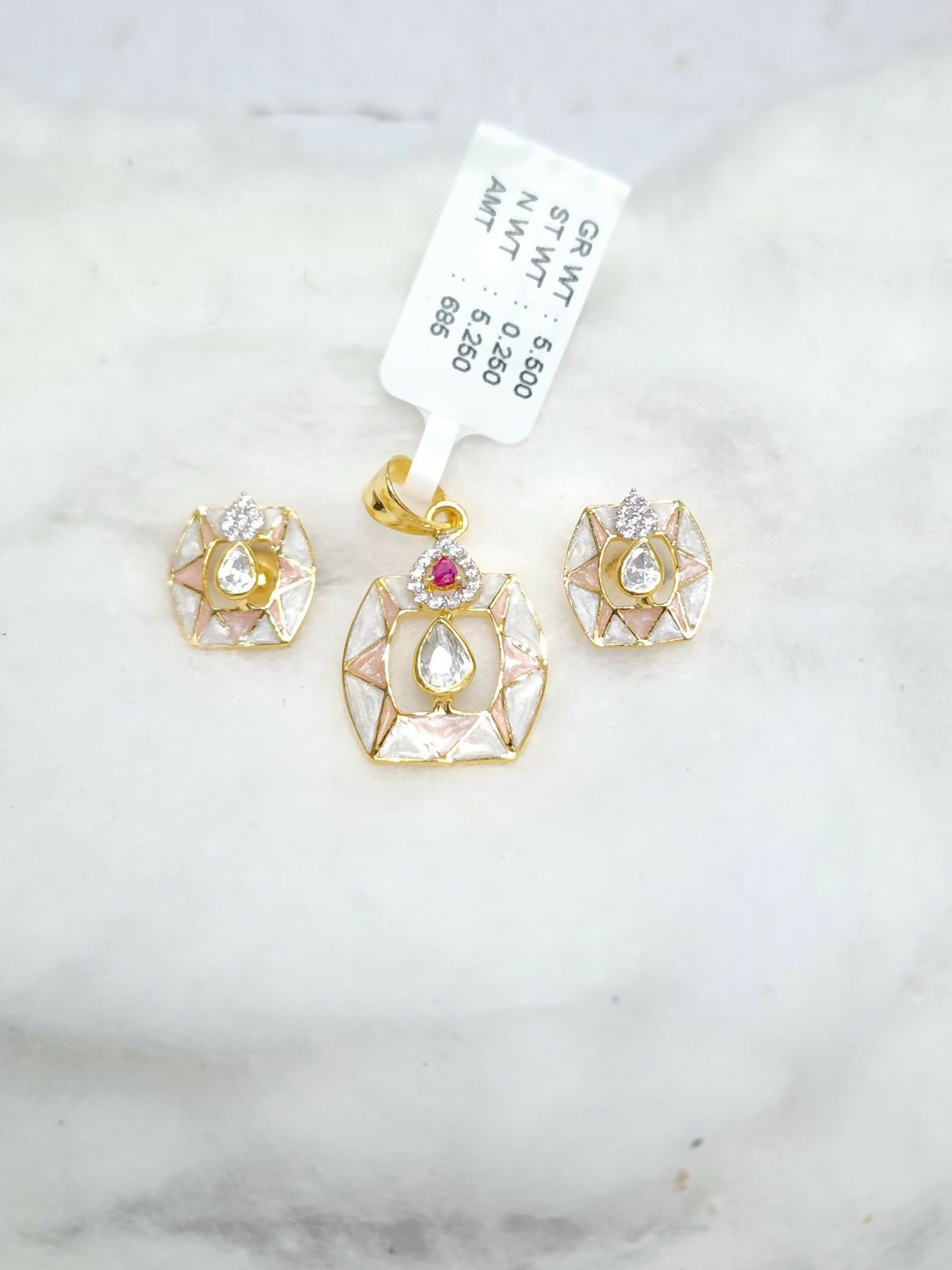 22kt CZ Casting Mop Polki Pendant Set Sarafa Bazar India