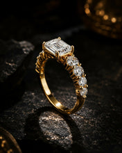 Emerald Cut Lab Grown Diamond Women's Ring 9Kt Yellow Gold LR-69 Sarafa Bazar India