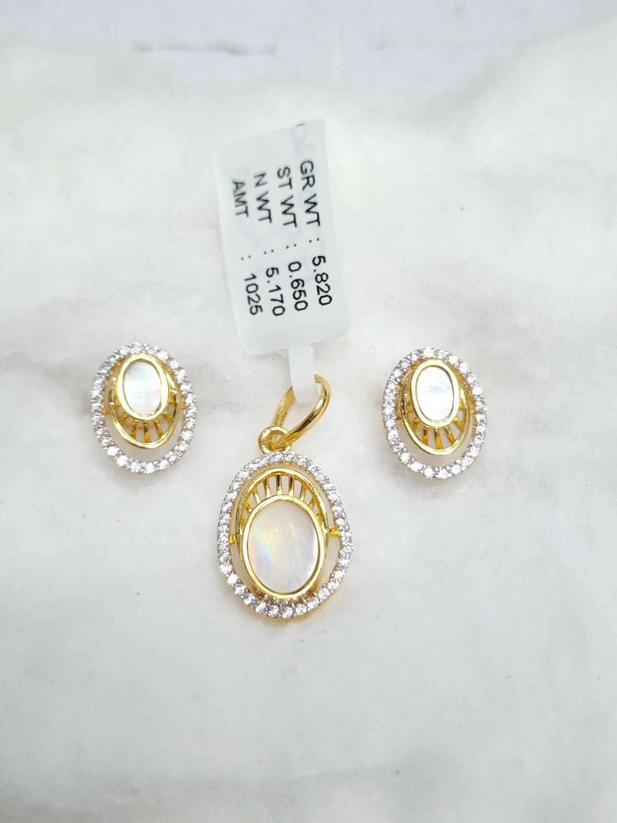 22kt CZ Casting Mop Polki Pendant Set Sarafa Bazar India