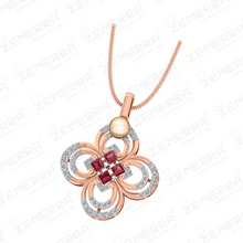 Lavish 14k Rose Gold Diamond Floral Design Pendant Set Sarafa Bazar India