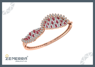 14K Rose Gold Diamond Ruby Openable Bangle Bracelet Sarafa Bazar India