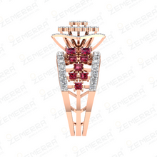 Trendy 14K Rose Gold Diamond Ruby Princess Cut Ring Sarafa Bazar India