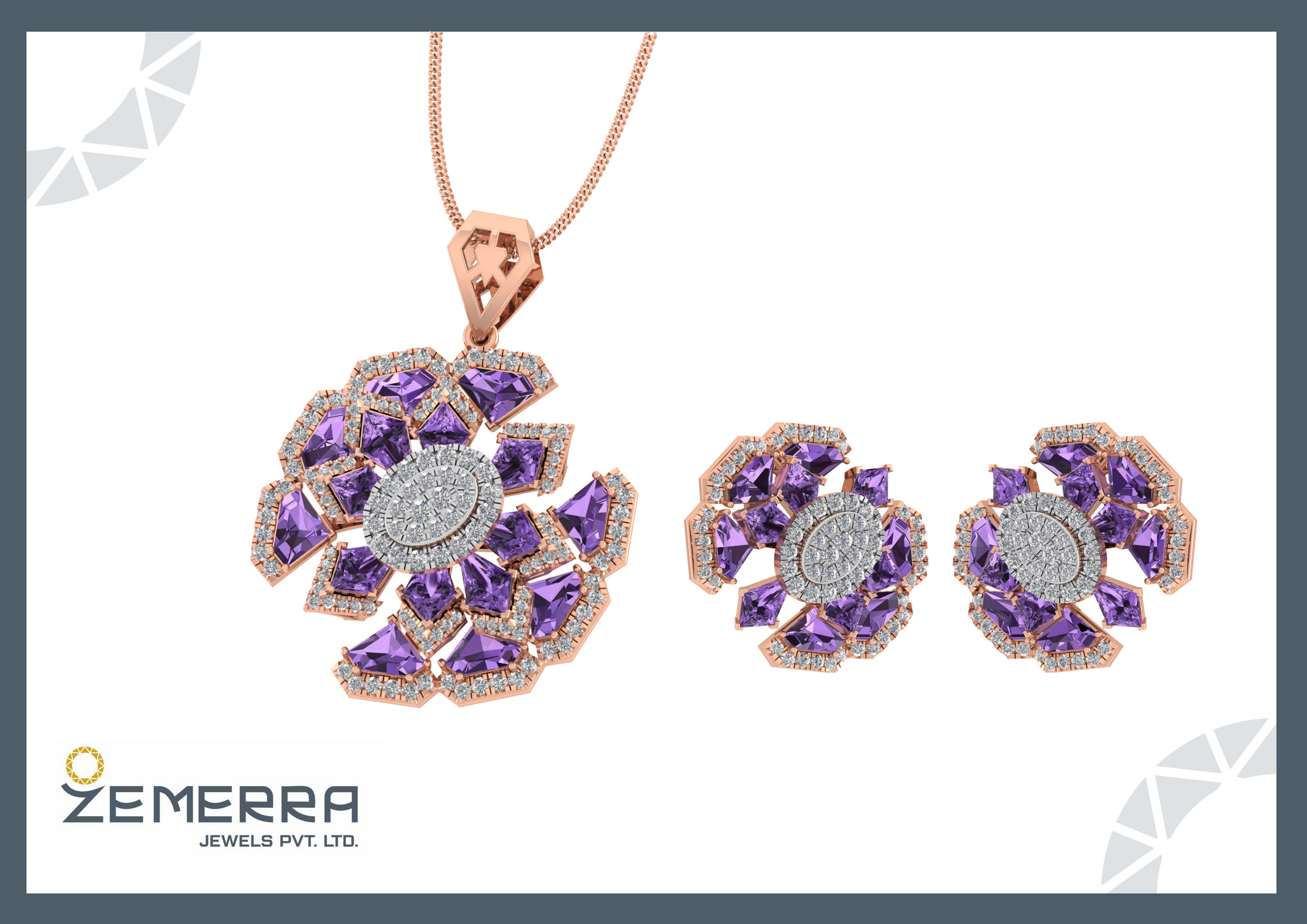 14K Rose Gold Purple Gemstone Pendant – New Design Sarafa Bazar India